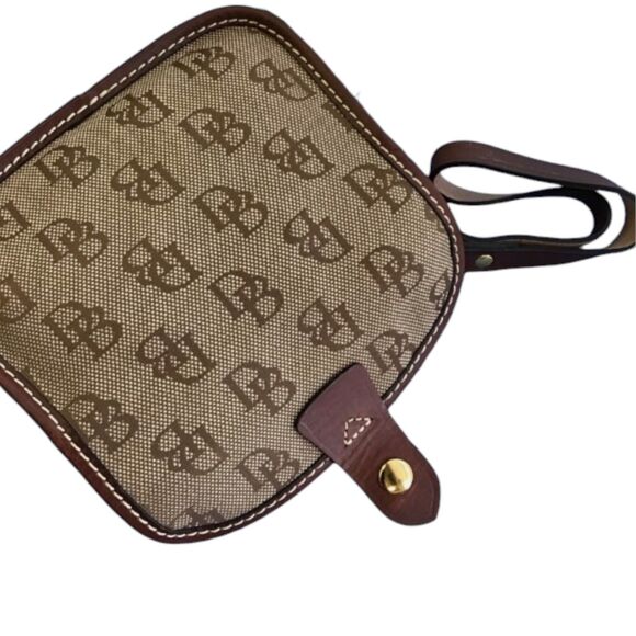 Dooney & Bourke Signature Monogram Logo Canvas Snap Wristlet Leather Trim - Picture 3 of 4